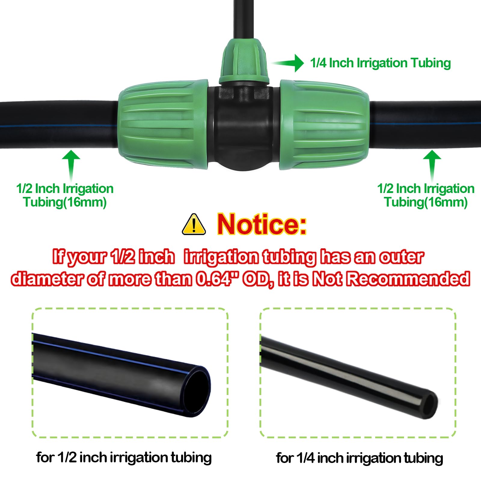 Kit de 20 accesorios de riego por goteo de 1/2 pulgada (1/2 pulgada de diámetro interior x 0.67 pulgadas de diámetro exterior), piezas de púas bloqueadas de riego de línea de goteo para tubos de riego