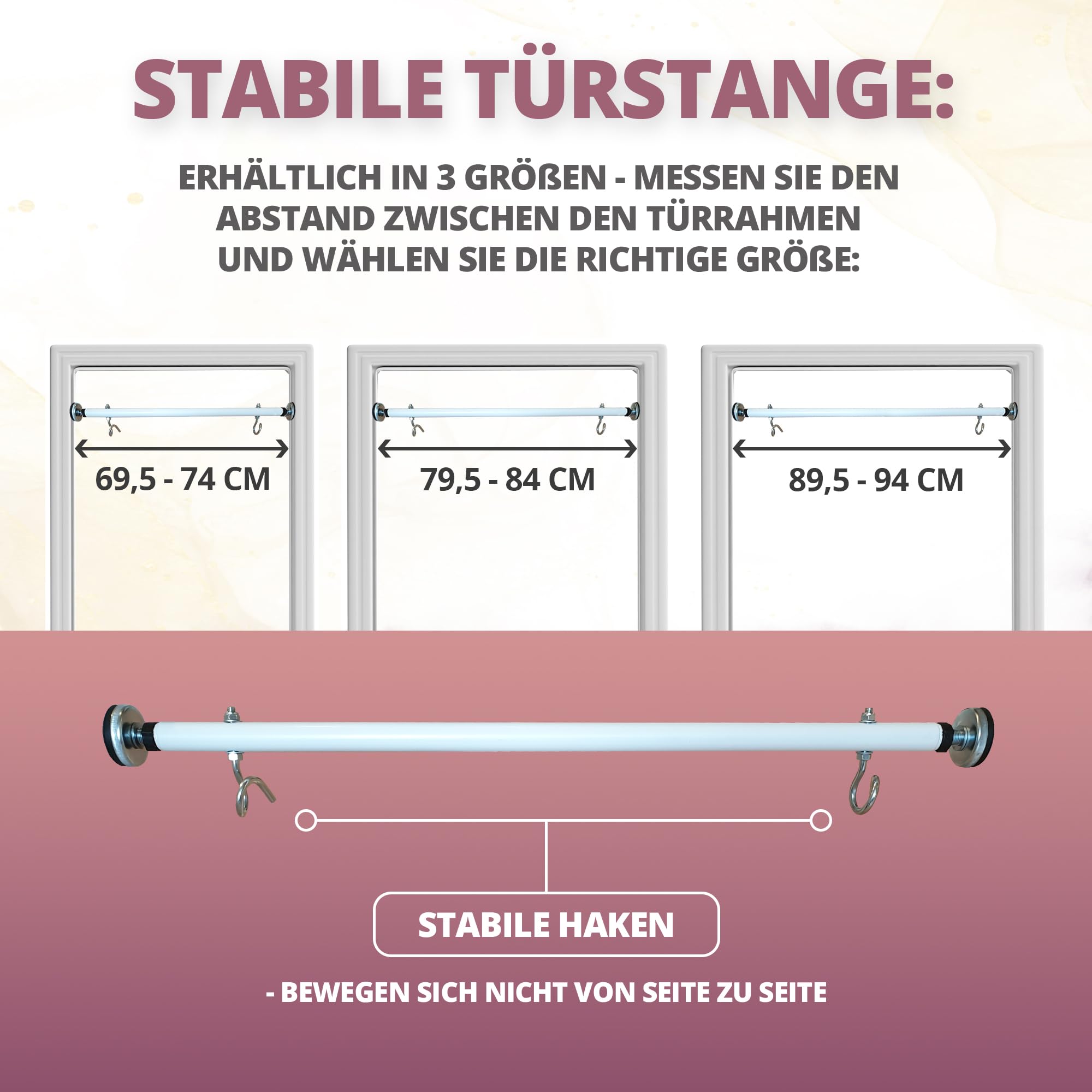 Klimmzugstange - für Türrahmen - mit Haken für Kinderschaukel - Montage ohne Bohren - Reckstange aus Metall - Pull Up Bar - Training-, Fitnessgeräte für Zuhause - Weiß - 70 cm