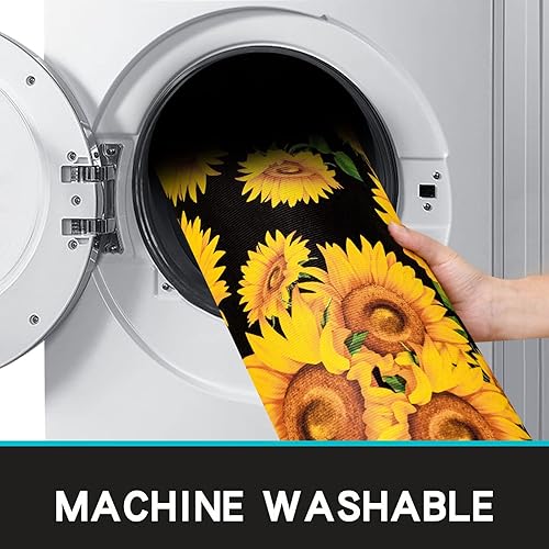 Miniatura 7 de Juego de 2 alfombras y tapetes de cocina de girasol, lavables, antifatiga, antideslizantes, duraderos, cómodos, para cocina, oficina, fregadero,
