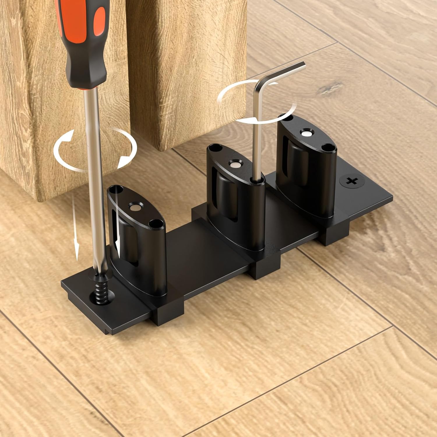 Sliding Closet Door Floor Guide,Adjustable Bypass Door Guide for Floor,Update 3-Roller Design,Black,2Pcs