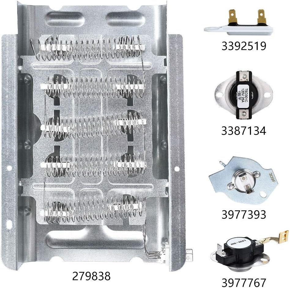 279838 Dryer Heating Element 3977767 3392519 Thermostat Fuse Kit 3387134 3977393 Heating Element Appliance Dryer Part Replacement 4531017 4617547 : Appliances