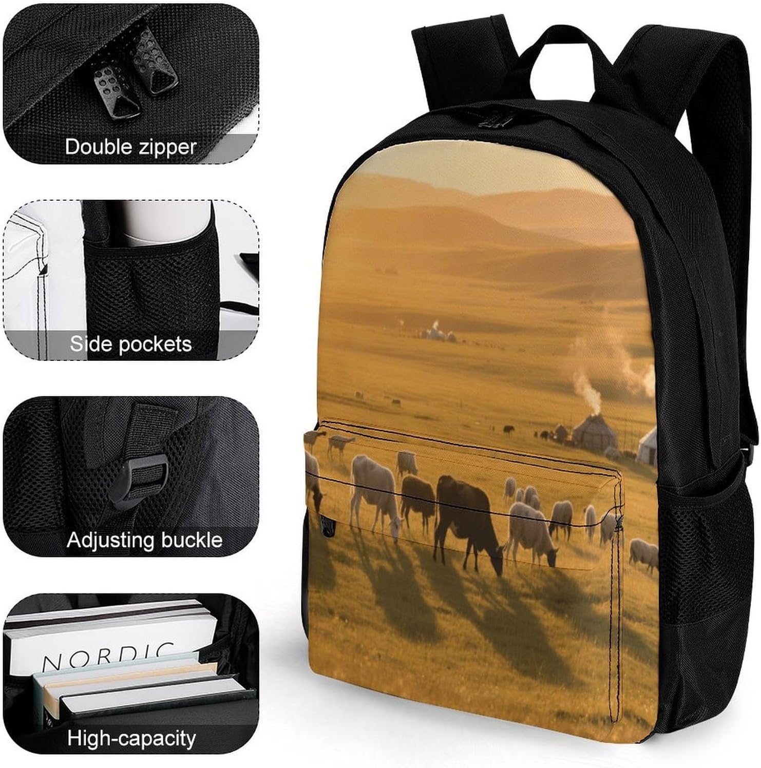 Herds of Cattle And Sheep Backpack Daypack Travel Backpack | Lightweight Casual Laptop Backpack for Women Men Aesthetic Travel Bag for Weekender Business Hiking Outdoor