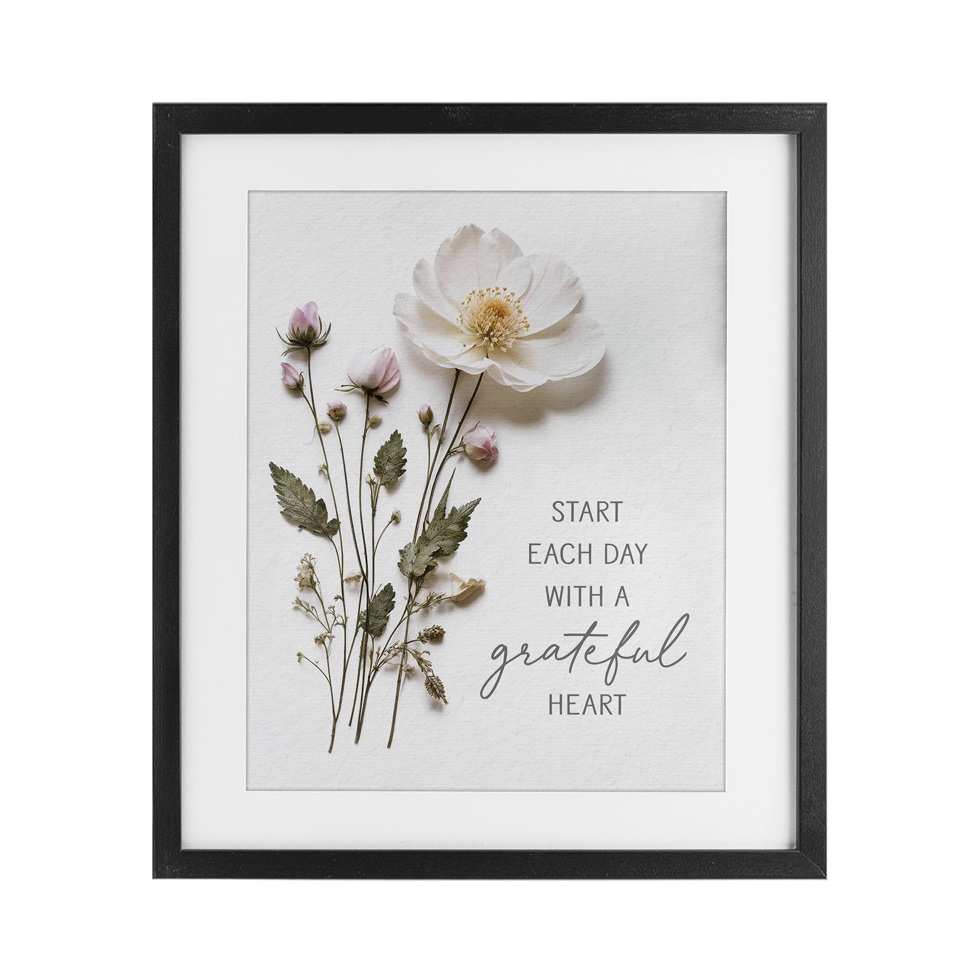 Grateful Heart Pressed Flowers affiche encadrée pour cultiver la gratitude