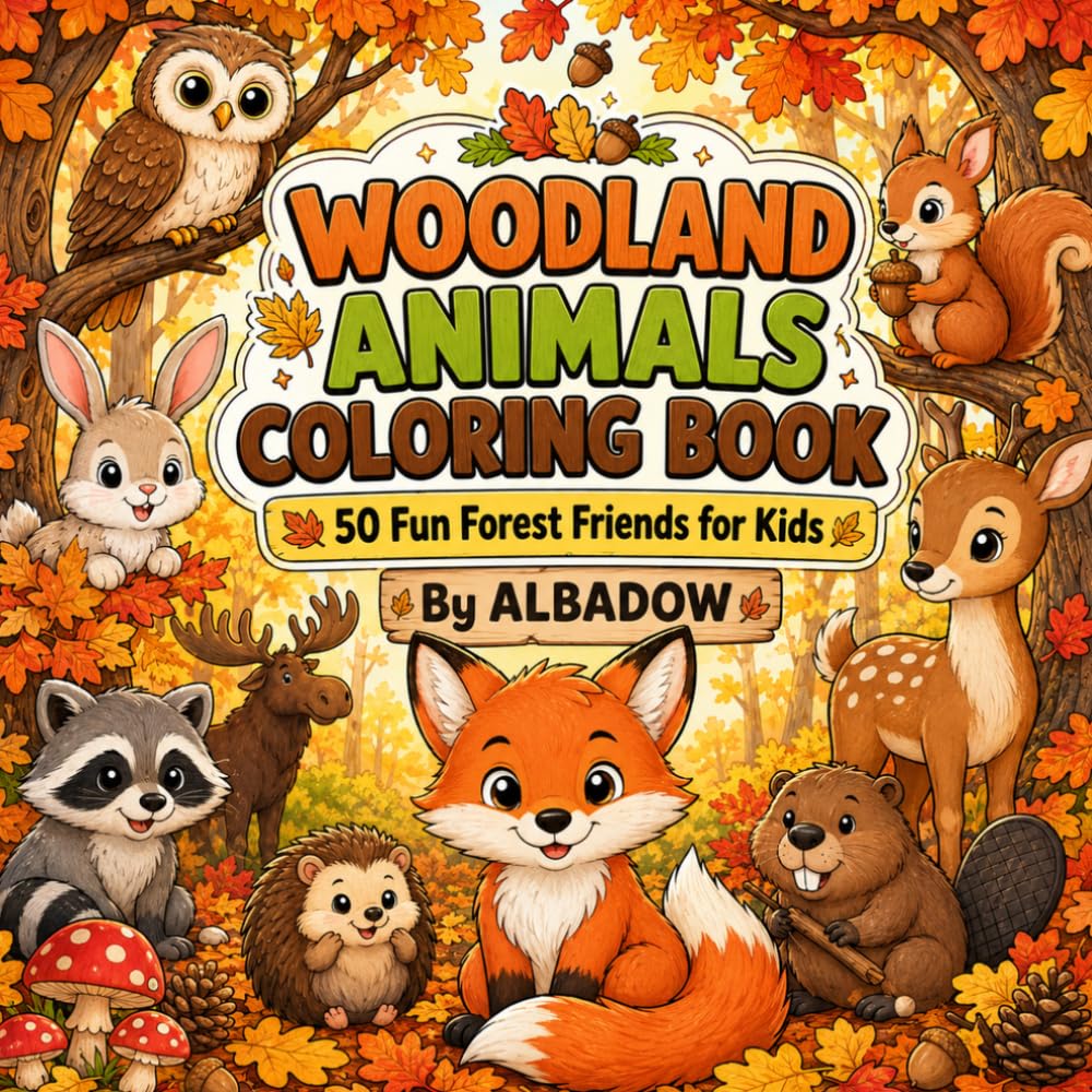 Woodland Animals Coloring Book for Kids: 50 Fun Forest Friends — Foxes, Deer, Owls, Bunnies, Squirrels & More!