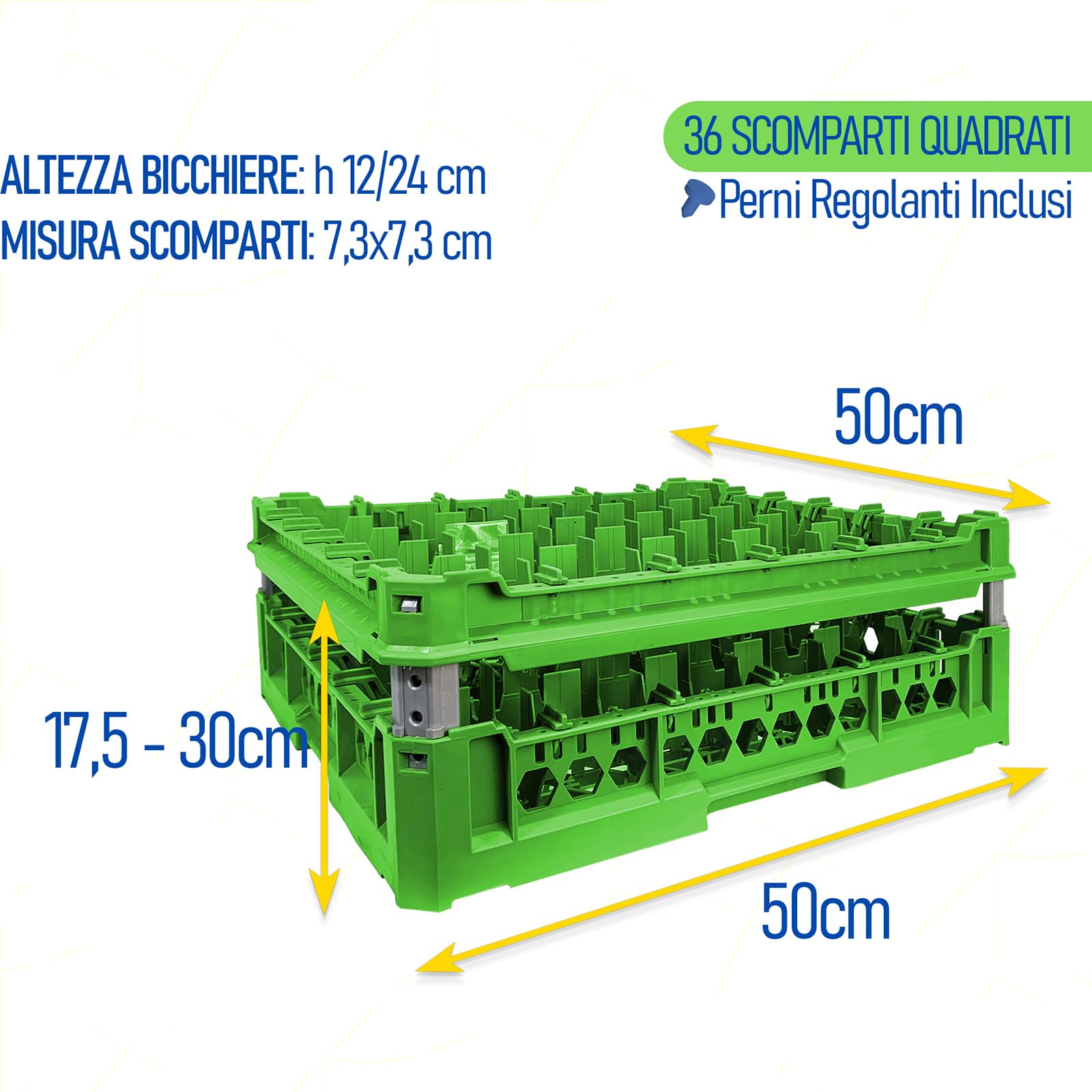 Sicignano | Cesta per Lavaggio Bicchieri, Plastica Alimentare, Impilabili, Resistenti fino a +95°C, Ideali per Lavaggio Asciugatura Stoccaggio - Misura 500x500 mm (6X6, KIT 3)