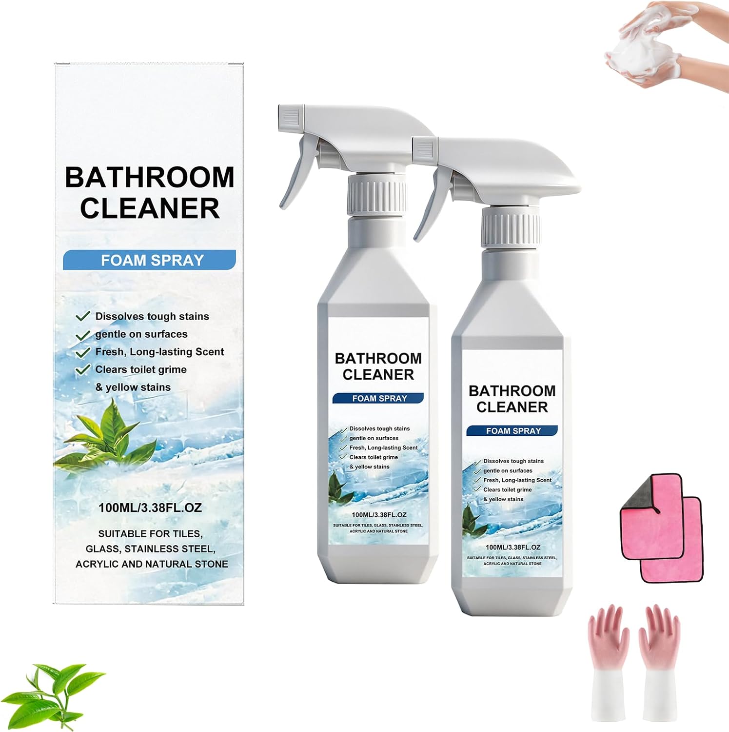 Scale Remover Bathroom Cleaner, Multi-Surface Bathroom Descaler Foam Cleaner, Gentle Formula, Powerful Scale Remover Cleaner Spray for Tiles, Glass, Toilets Home, Bathroom Cleaner Foam Spray (3)