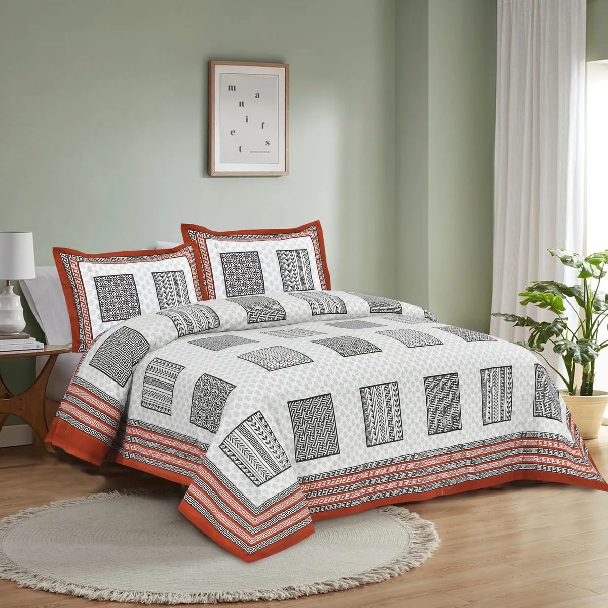 Jaipuri Block Print King Size Cotton Bedsheet Set -24