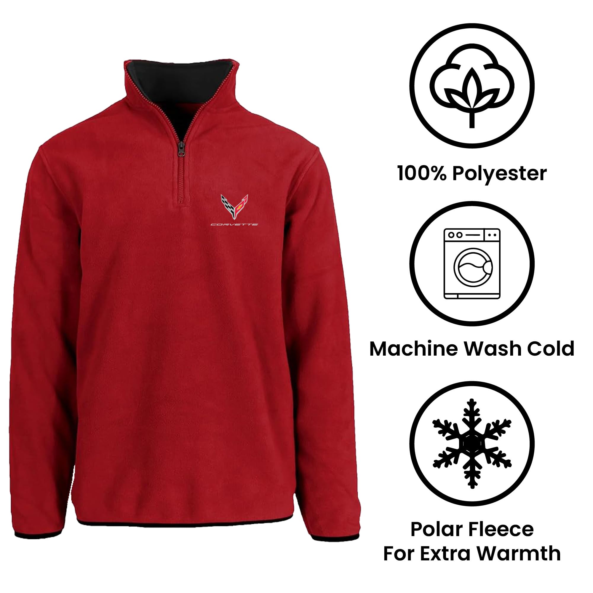 JH Design Chevy Corvette C7 Herren-Fleece-Sweatshirt, Viertelreißverschluss, 3 Farben