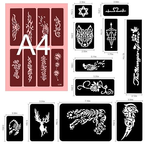 Miniatura 2 de Konsait 123 plantillas grandes de tatuajes temporales, 20 hojas para niños y hombres, plantillas de tatuaje con purpurina para pintura facial,