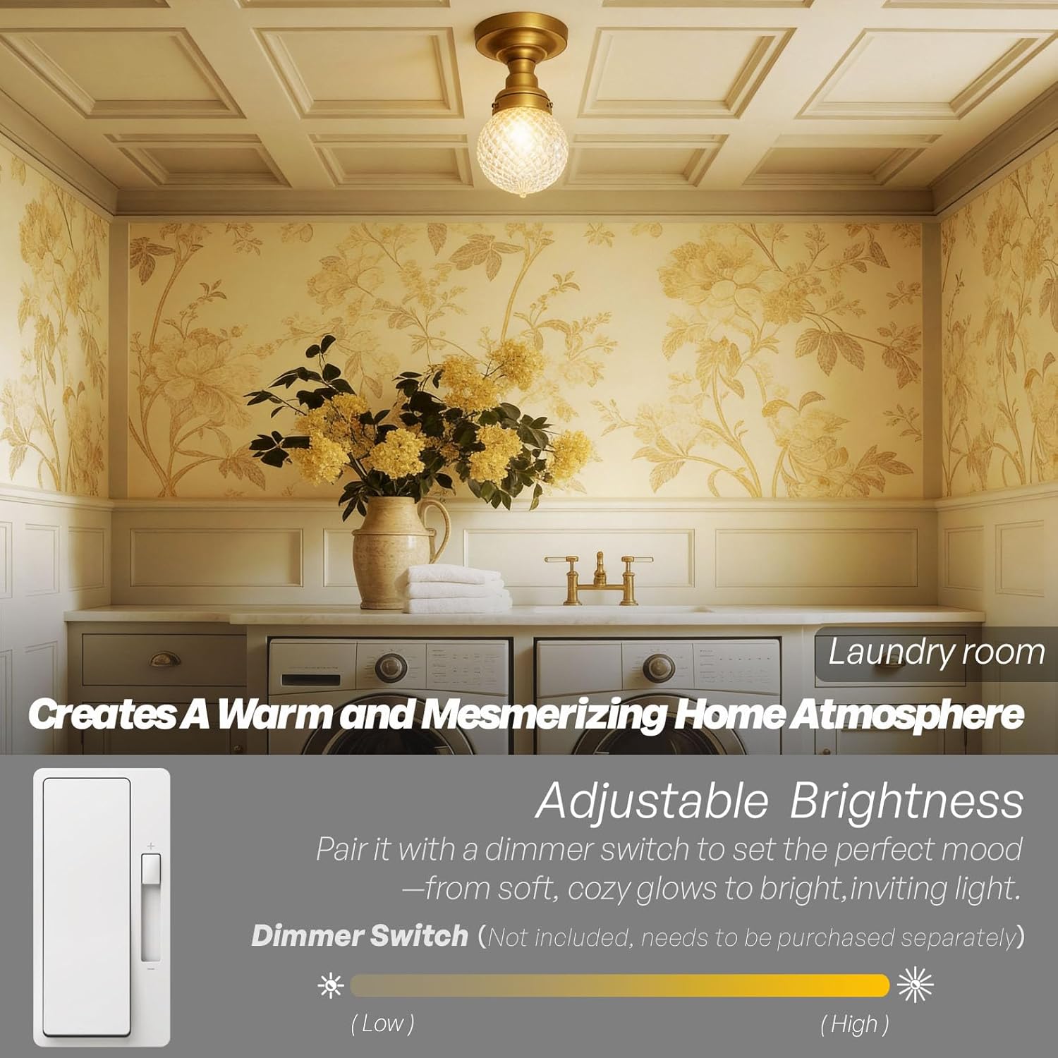 Schoolhouse Semi Flush Mount Ceiling Light, Brass Gold Close to Ceiling Light Fixtures with Hand-Blown Glass Shade Modern Hallway Ceiling Lamp for Laundry Entryway Kitchen Bathroom E26