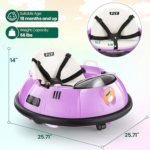 Miniatura 6 de Hikole Coche parachoques para bebé con control remoto, auto de parachoques de 12 V para niñas y niños, giro de 360 grados, arnés de 5 puntos, dos