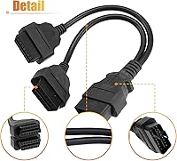 Vista 6 de X AUTOHAUX 32 a 16 Pin OBD2 11.81 "Car Diagnostic Connector Adapter Extension Cable Tool Male to Dual Female Adapter
