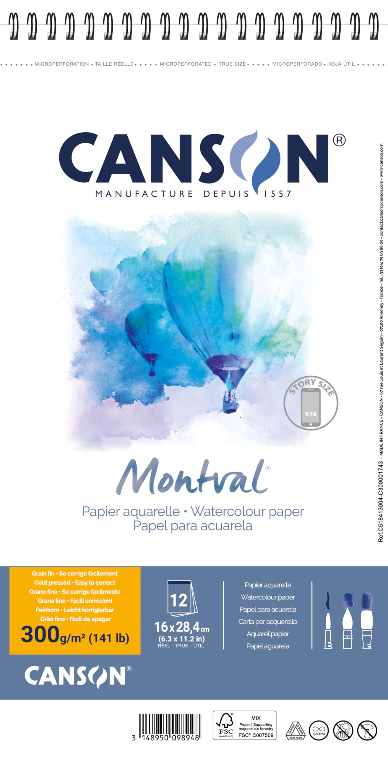 CANSON Montval, Watercolor Paper, Fine Grain, 300gsm, Sheet, 16x28.5cm, Carmine Red