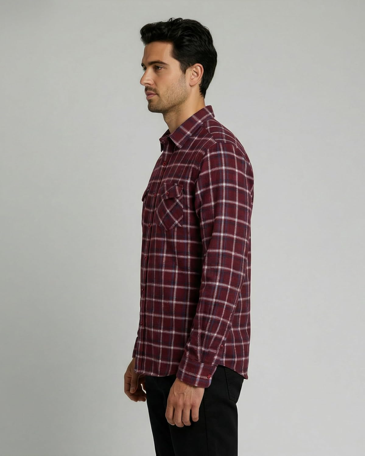 Real Essentials 3 Pack: Men's Long-Sleeve Flannel Button Down Plaid Casual Shirt (Available in Big & Tall) - Image 5