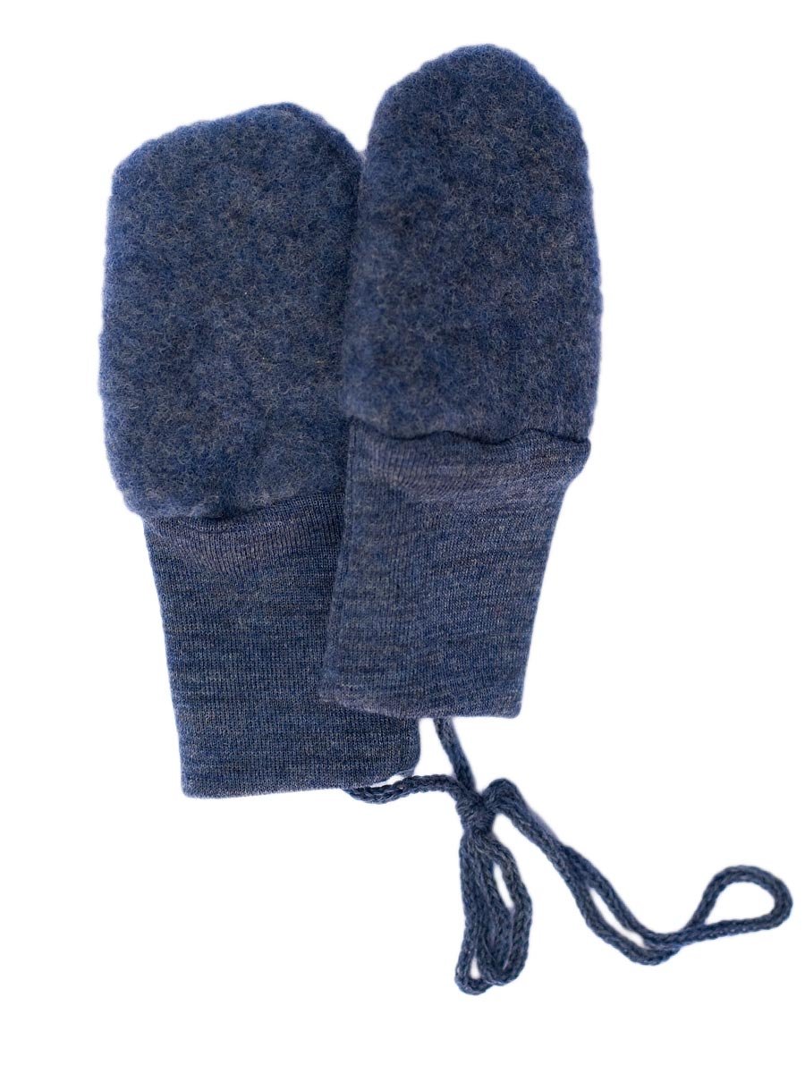 Engel Organic Wool Fleece Newborn Baby Mittens (one size - for new born - approx. 0-6 months, Blue melange)