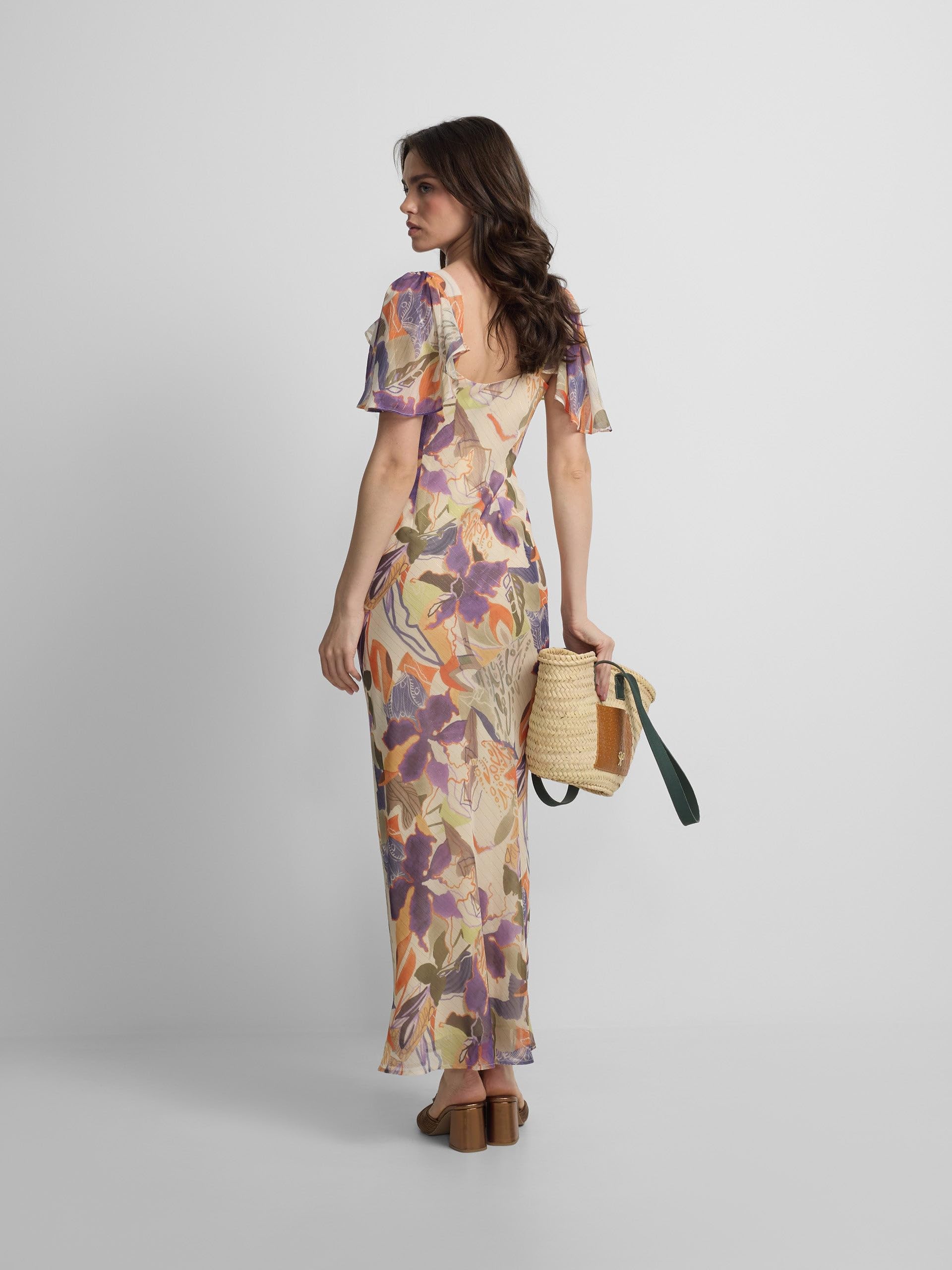 SILBON Vestido Largo Estampado Flores Manga Corta para Mujer