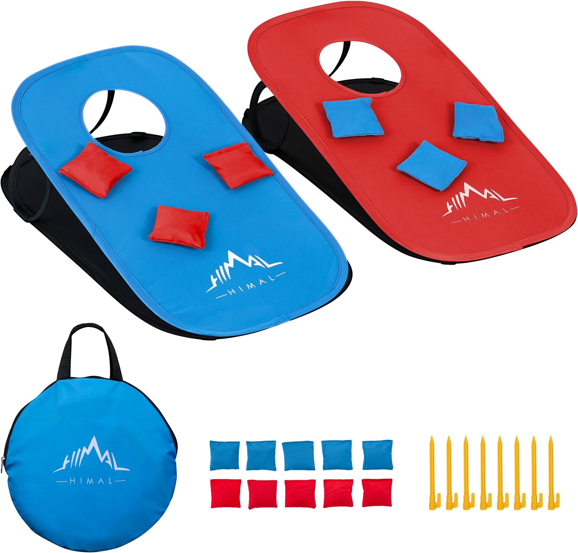 Himal Outdoors (Solid Blue-Red) - Collapsible Portable Cornhole Game Boards 10 Cornhole Bean Bags Cornhole Set Tic Tac Toe Game 2 Games on 1 Board (0.6m x 0.3m)-1
