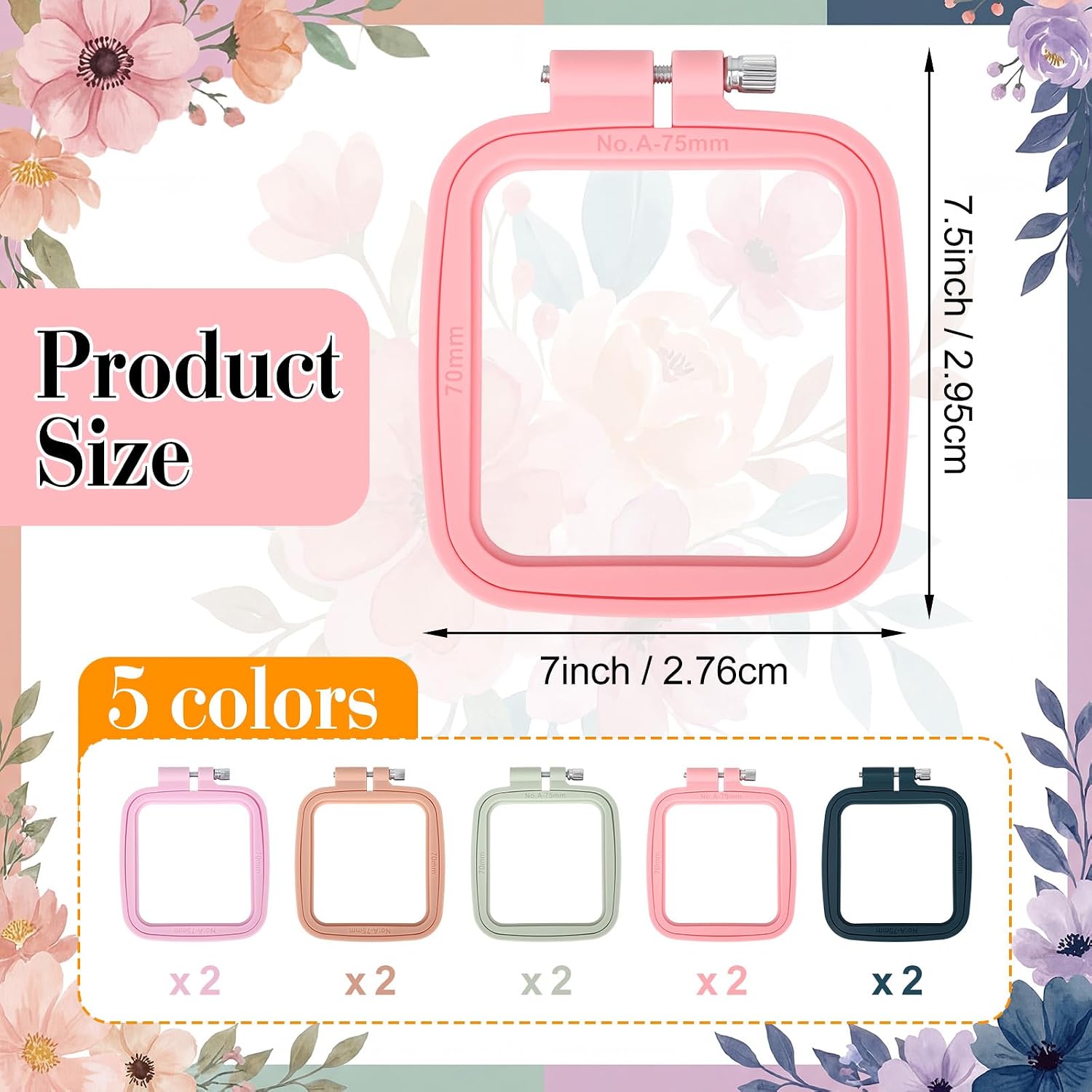Hotop 10 Pcs Embroidery Hoops ABS Mini Plastic Cross Stitch Hoop Embroidery Frames Kits for DIY Craft Art Sewing Needlework Cross Stitch Projects Gifts(Square)