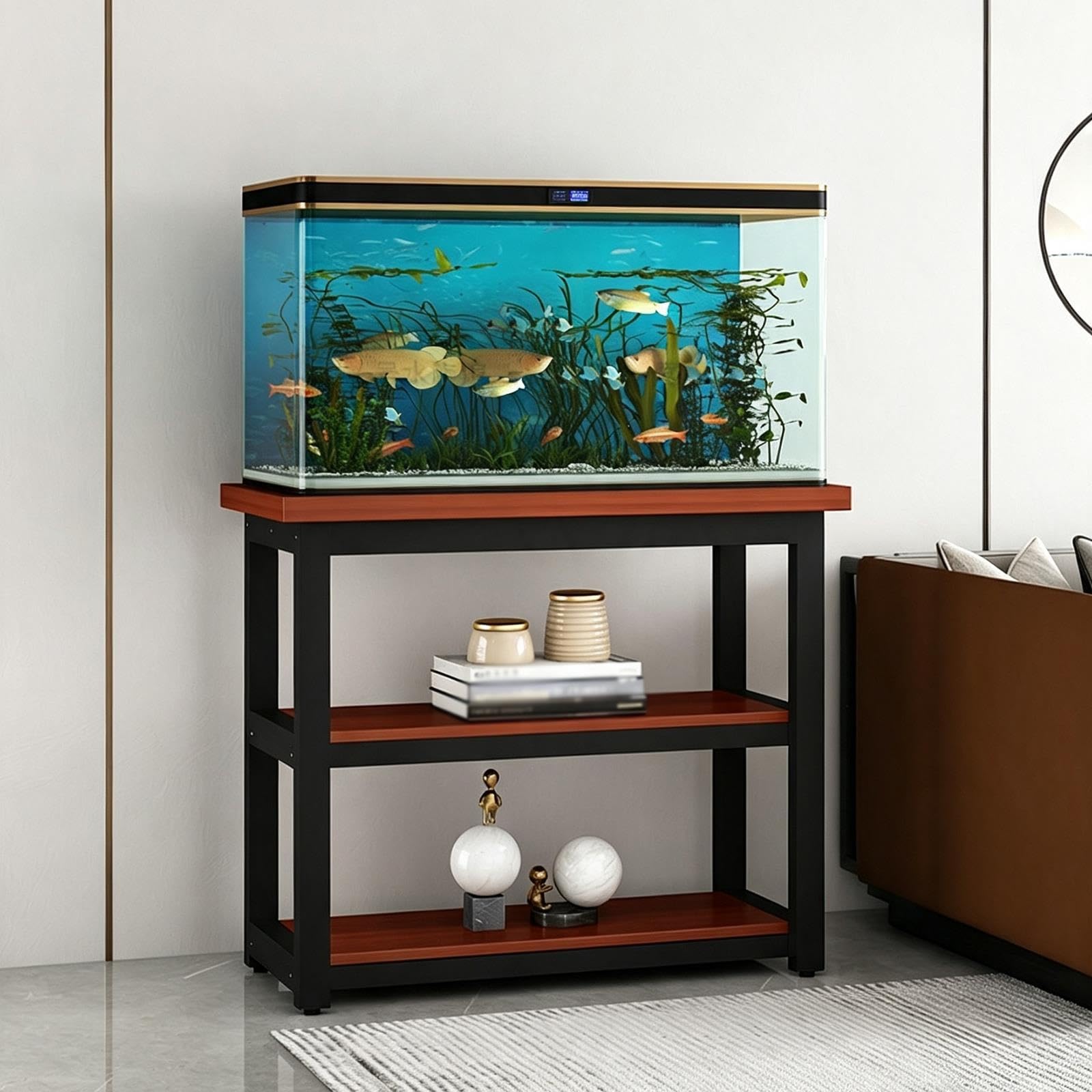Tavolo per Acquario, Supporto per Acquario | Scaffale a 3 Ripiani, Portata 200 kg, Piedini Antiscivolo, Facile da Montare(Black C,60x40x70cm/24x12x28in)
