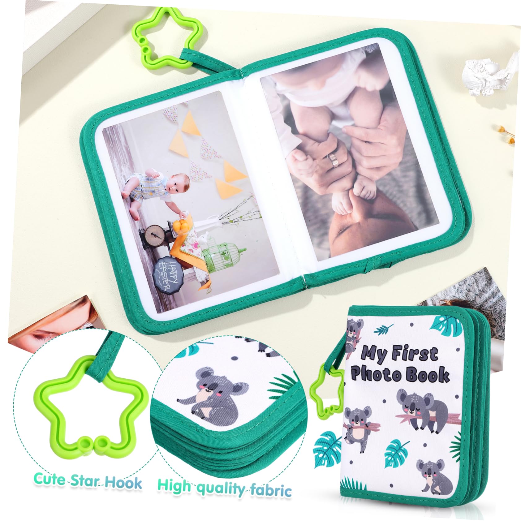 Álbum de Fotos de Tela para Bebés Verde, 17 Hojas Varios | Páginas Múltiples para Fotos, Formato Ligero y Portátil, Uso en Familia y Viaje