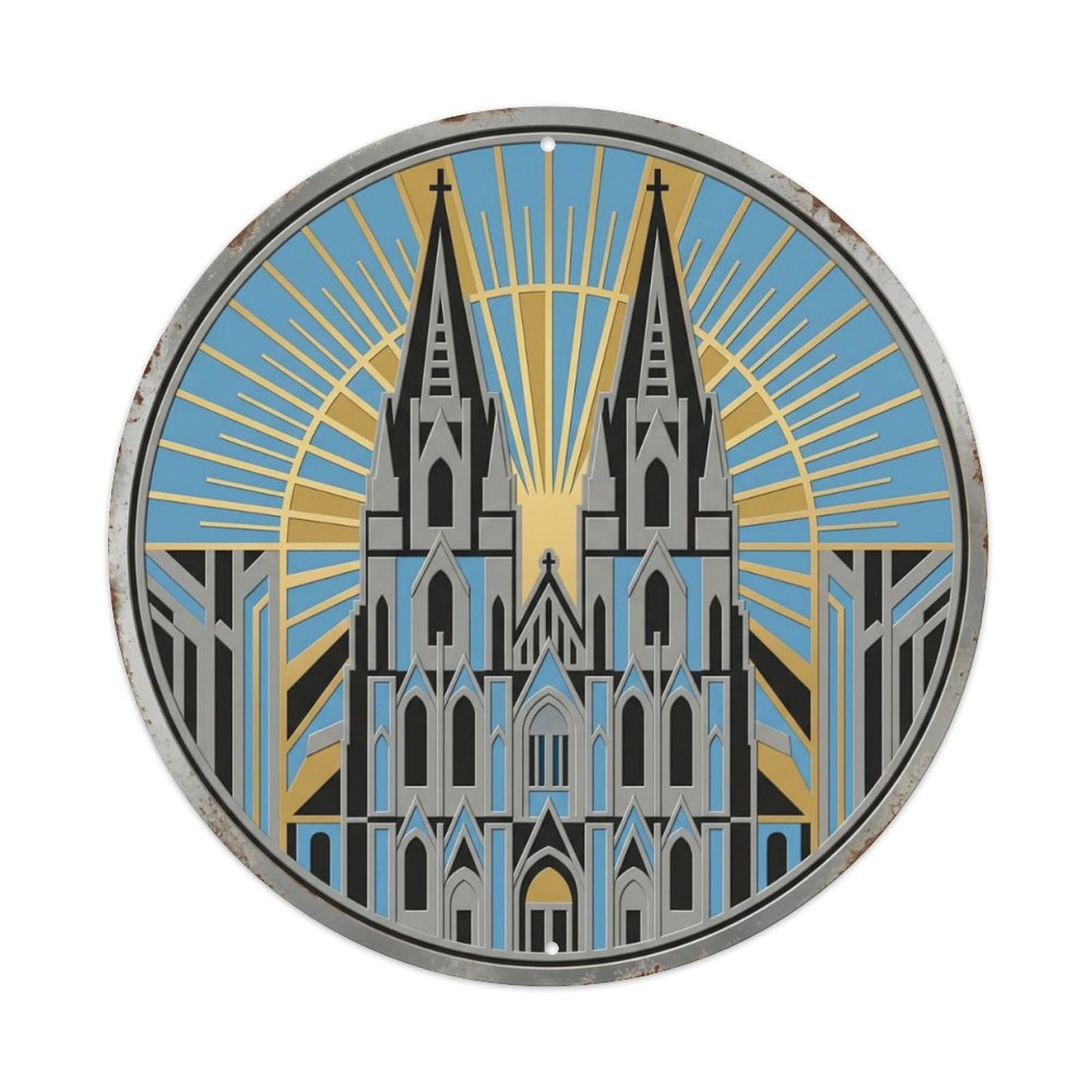 Cologne Radiant Cathedral Travel Metal Tin Sign Plaque Wall Decor for Cafe, Club Bar, Office, Home Garden Round Metal Poster 8x8Inch