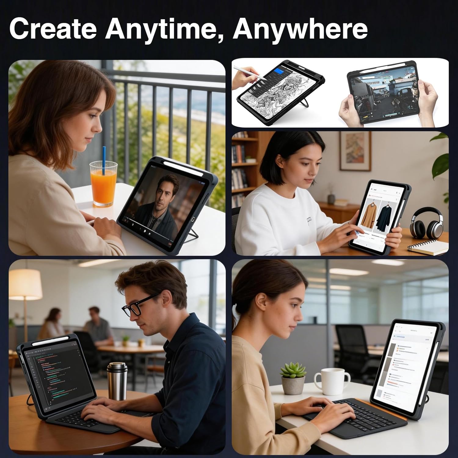 for iPad A16 11th/10th Gen & Air 11" M3/M2 & 5th/4th Gen & Pro 11" 4/3/2/1 Gen Keyboard Case, 360° Rotatable Detachable, Full Edge Protection, Large Touchpad, Pen & Tips Holder, 7-Color Backlight