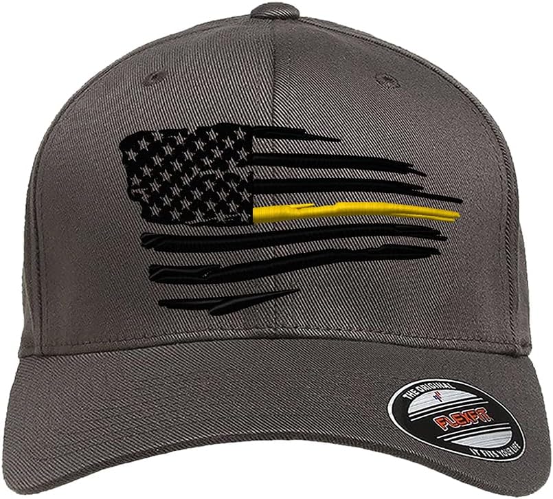Tactical Thin Lines- red/Blue/Green/Yellow/White/Silver/Orange Line Waving American Flag, Custom Embroidered Flex Fitted Cap