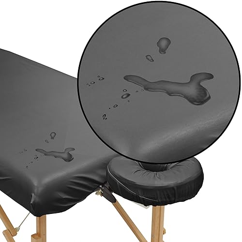 Miniatura 3 de Saloniture Juego de sábanas impermeables de 2 piezas para mesa de masaje, incluye sábana bajera ajustable lavable a máquina y funda para la cuna