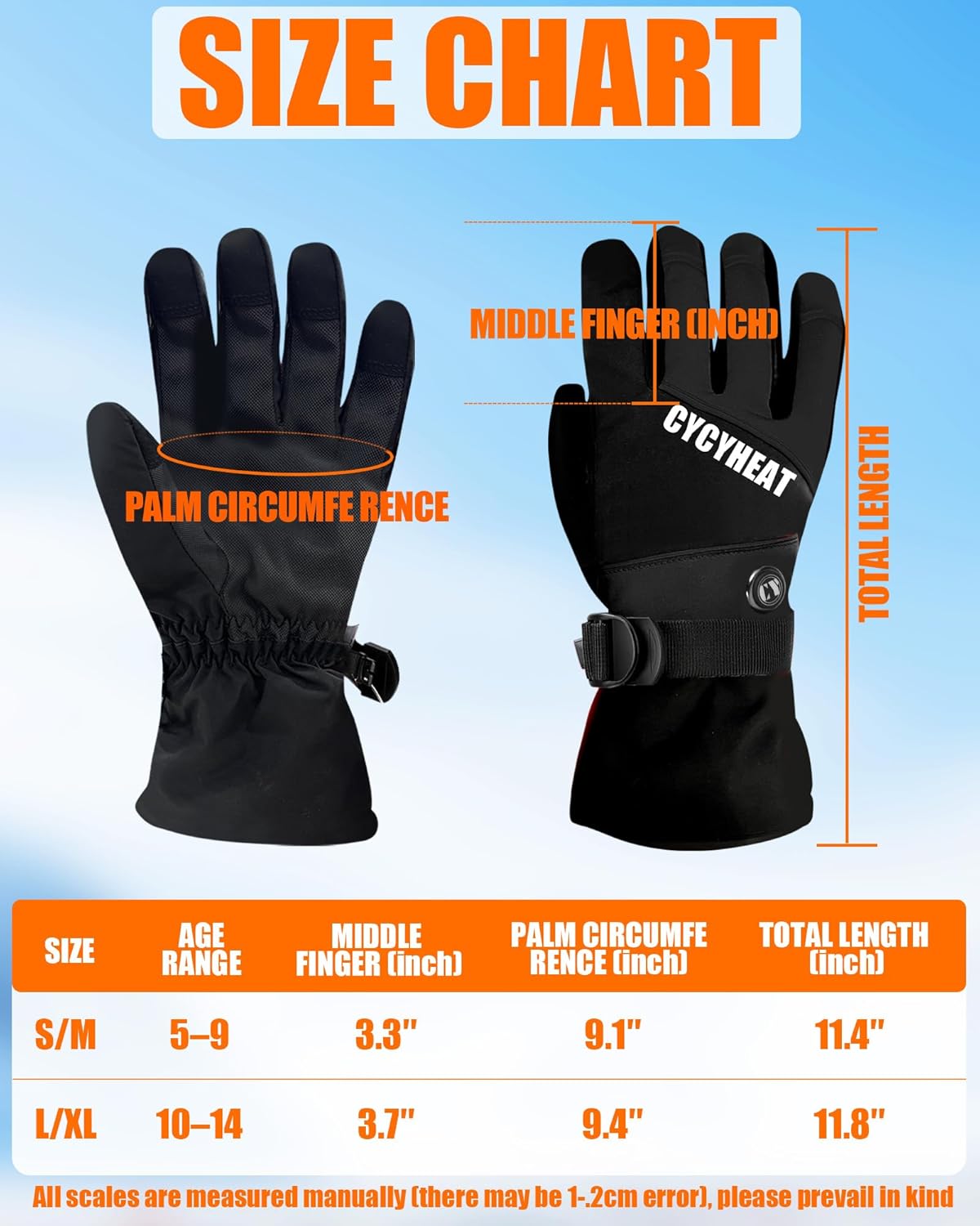 Kids Heated Gloves - Boys and Girls Waterproof Ski Heating Gloves Upgraded 5000mAh Battery Pack