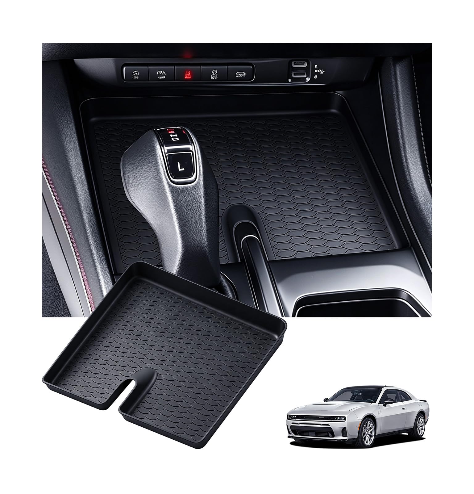 Center Console Storage Organizer Mat for Dodge Charger 2026 2025 2024, Center Console Interior Accessories Silicone Anti-Slip Cover Pad Protector for 2024-2026 Charger, Black