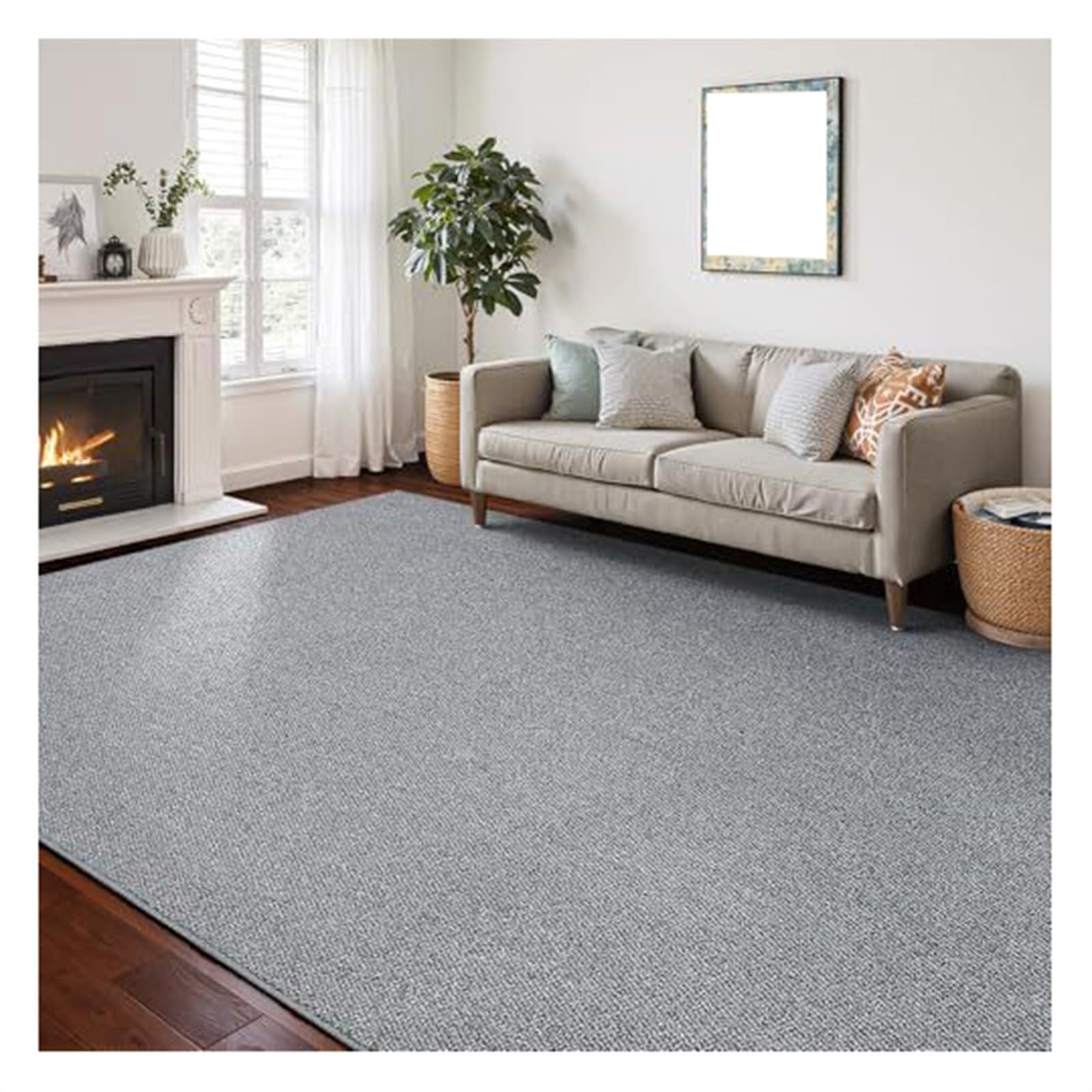 Tapis de salon en sisal gris 150x200 cm avec dos antidérapant pour intérieur