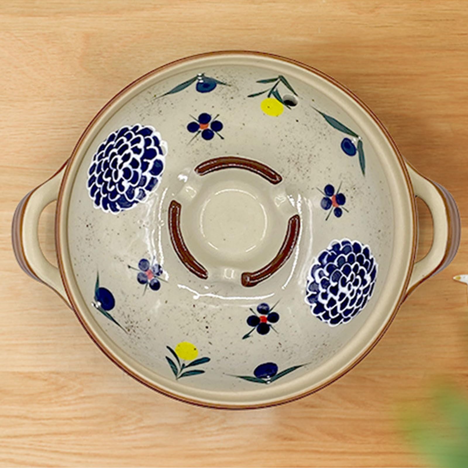 Japońskie ceramiczne naczynie do zapiekanek, 1,5 l, odporne na wysokie temperatury, okrągłe naczynia kuchenne z podwójnymi uchwytami do przygotowywania gulaszu i zupy