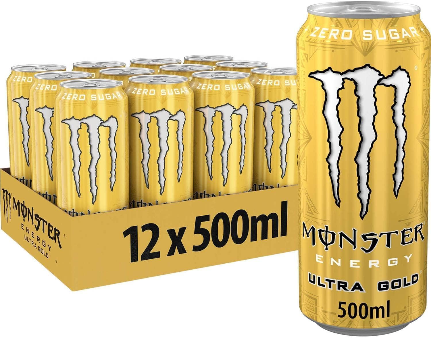 Monsters Energy Drink Ultra Gold Zero Sugar Energy Drink, 500ml, Pack of 12 (From UK)