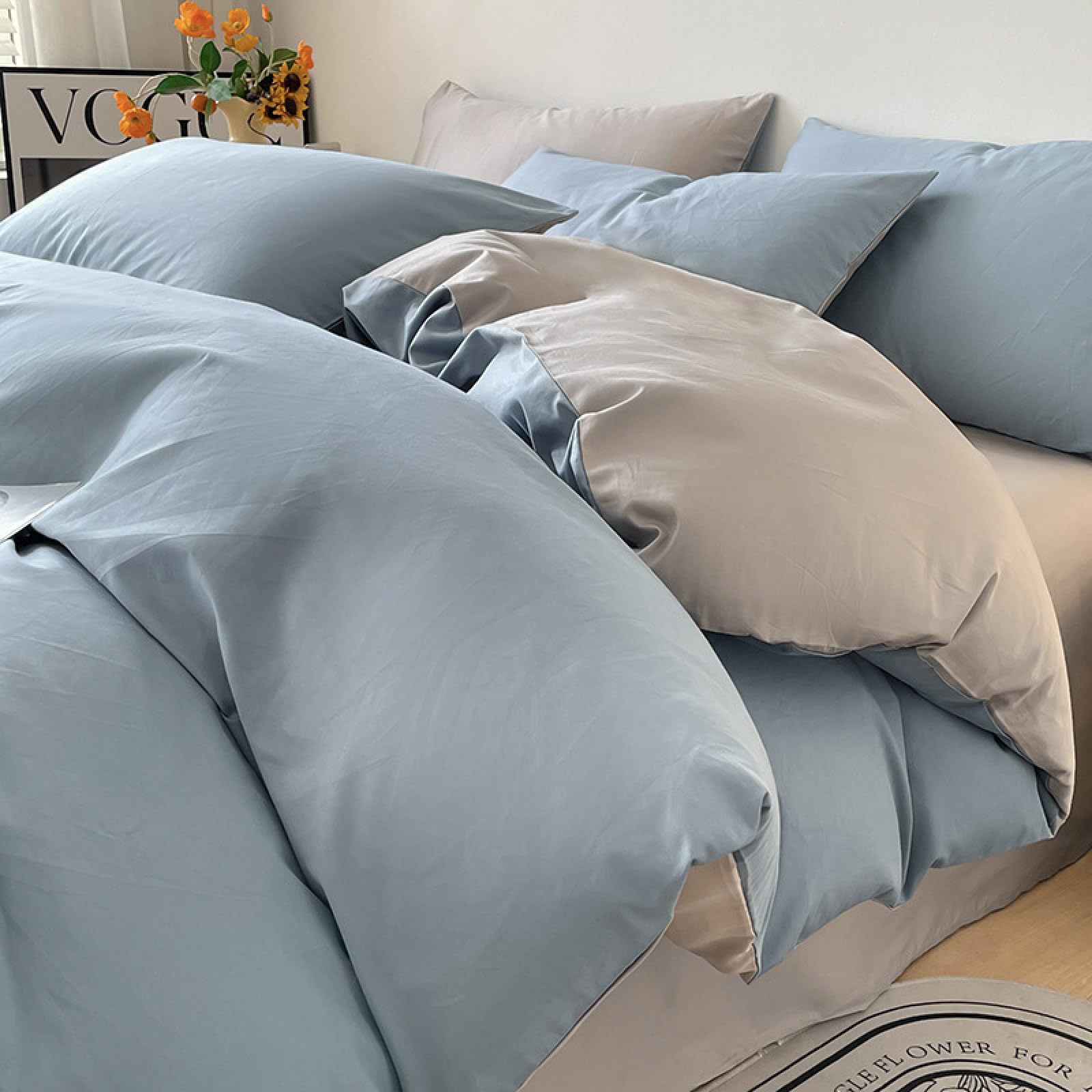 Parure de lit en coton 220x240 cm style épuré pour chambre adulte et ado