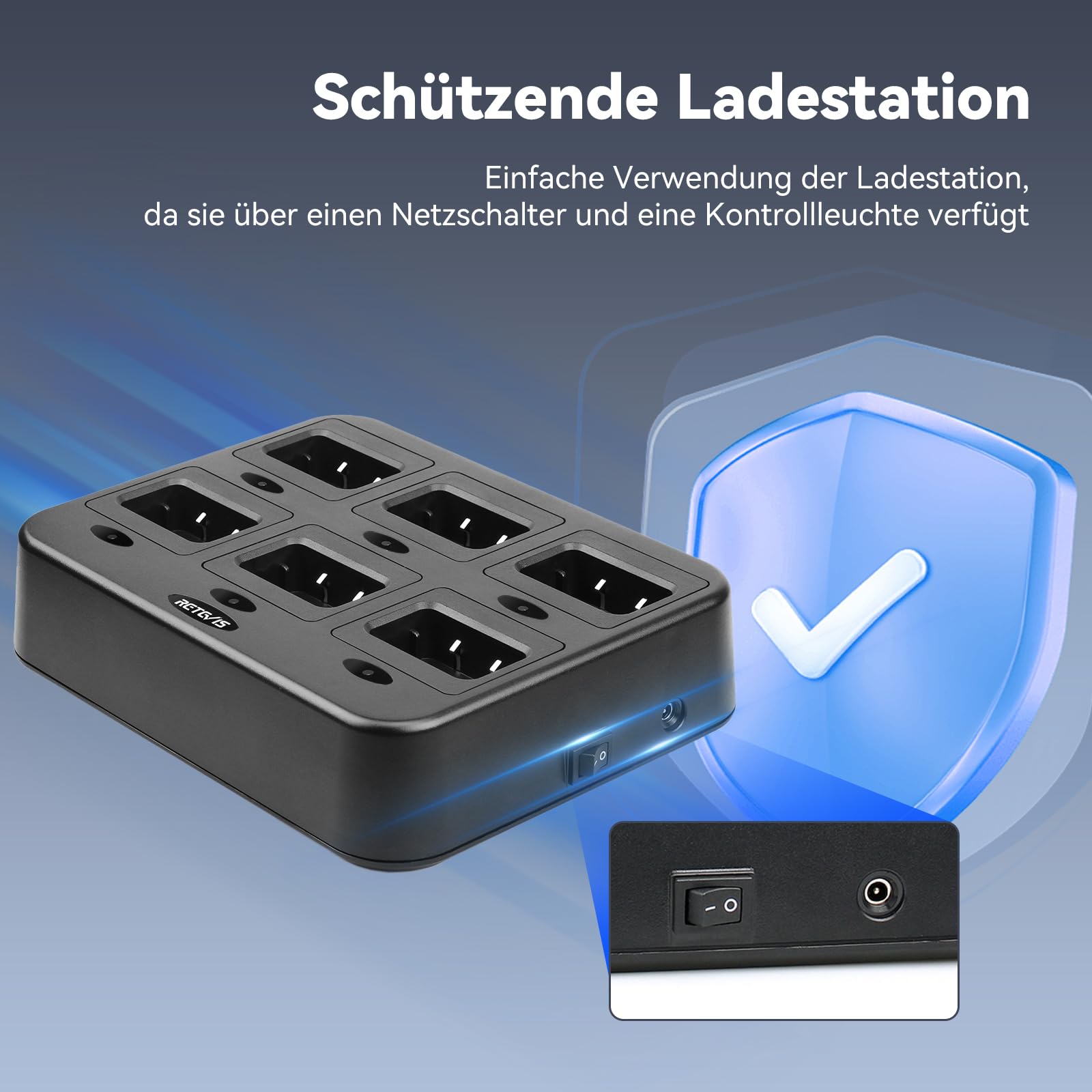 Retevis RT27 Funkgerät Professionell, Funkgeräte 6er Set für Baustelle | Walkie Talkie PMR446, Funkgeräte mit 6 Fach Ladegerät,16 Kanäle VOX, Funkgerät für Sicherheitsdienst, Logistics (Schwarz)