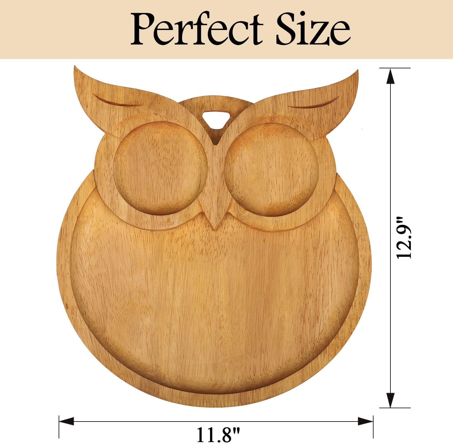 Owl-Shaped Wooden Charcuterie Board, 12" Cheese & Meat Platter, Large Serving Tray, Housewarming