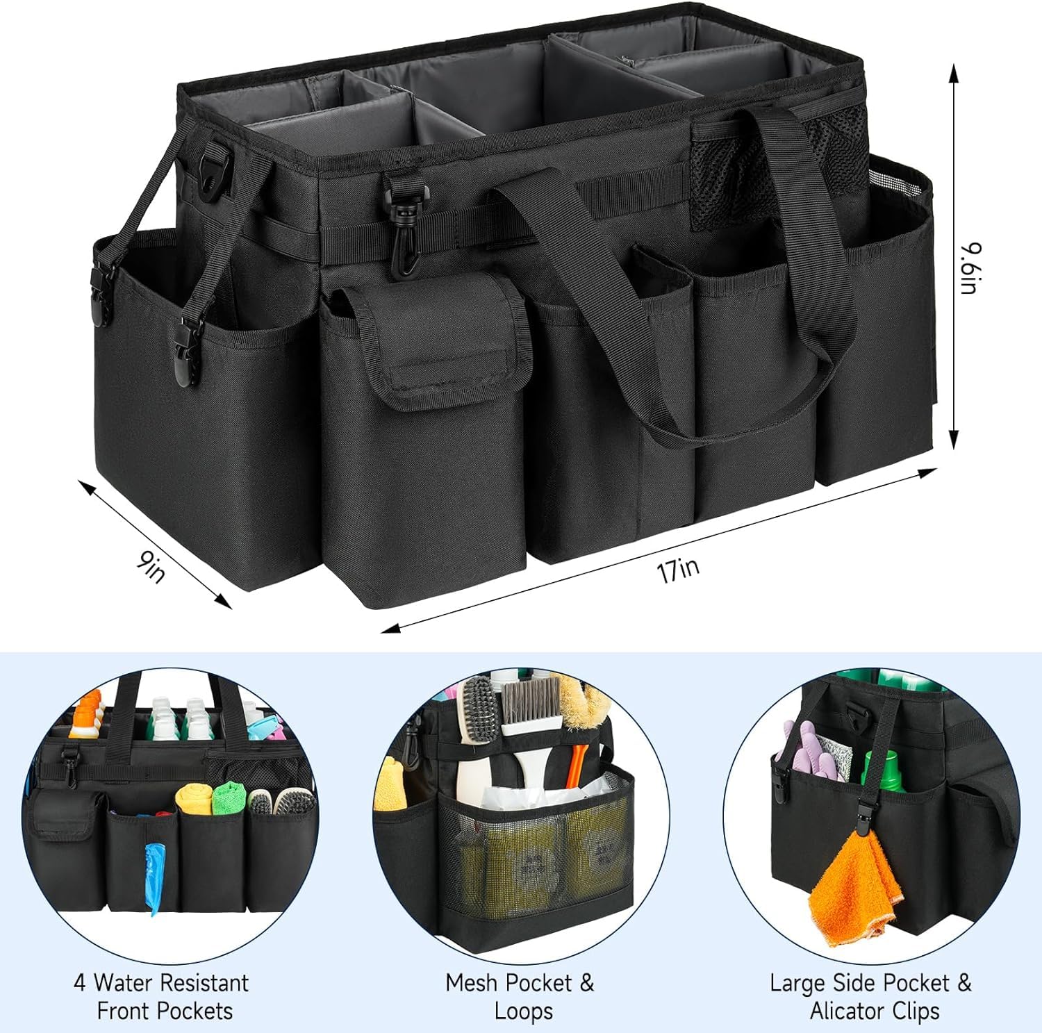 Borsa portaoggetti XL per la pulizia, organizer extra large con manico per governanti, nero