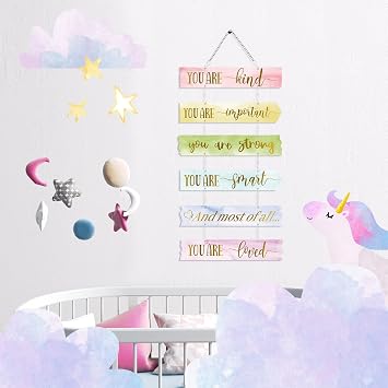Queekay Girl Bedroom Accessories Preppy Unicorn Rainbow Butterfly Wall Art