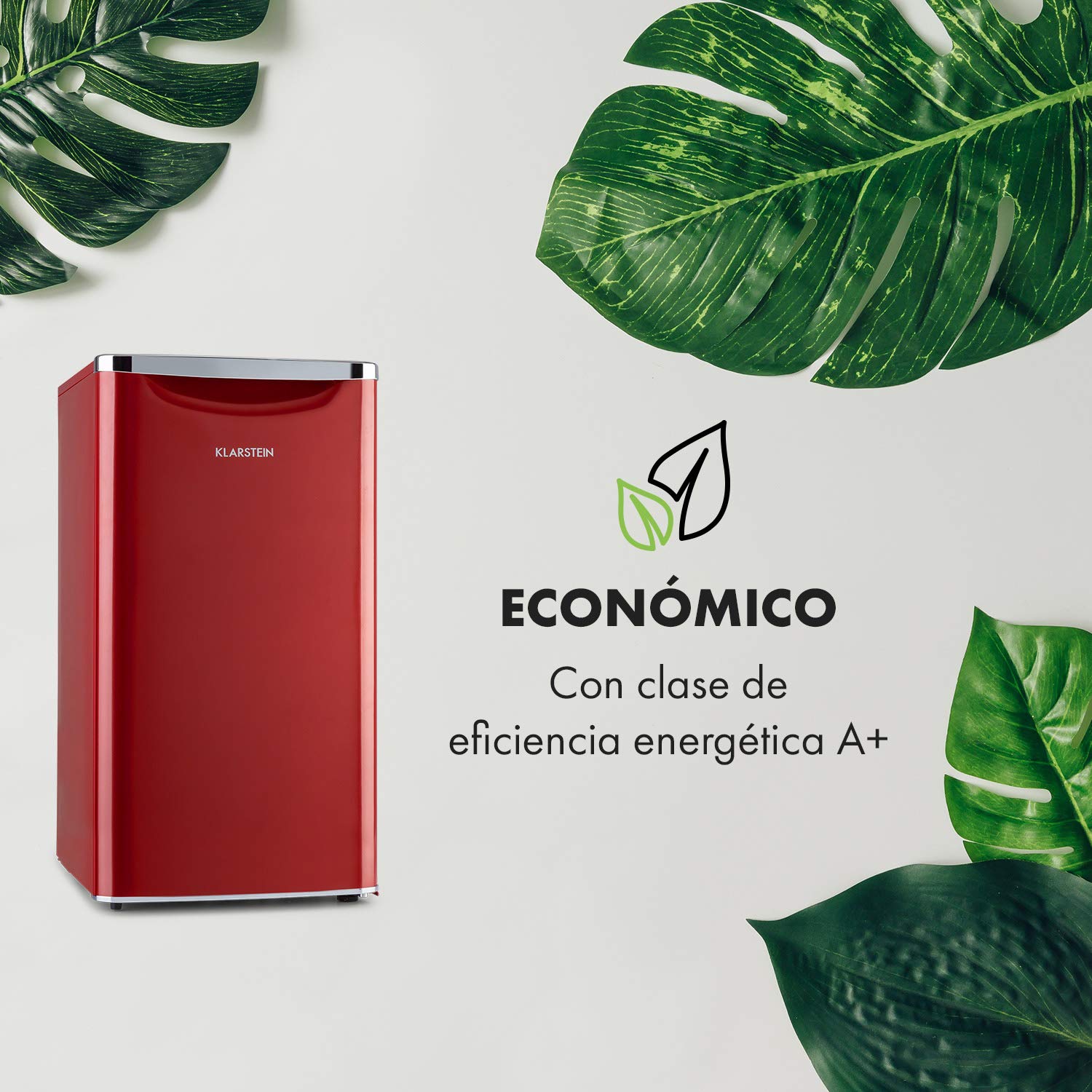 KLARSTEIN Yummy Refrigerador con compartimento congelador,R600a, 42 dB, 1 x estante de rejilla, incluye bandeja de goteo, 90 L, compartimento congelador: 8 litros, refrigerador: 90 L, rojo