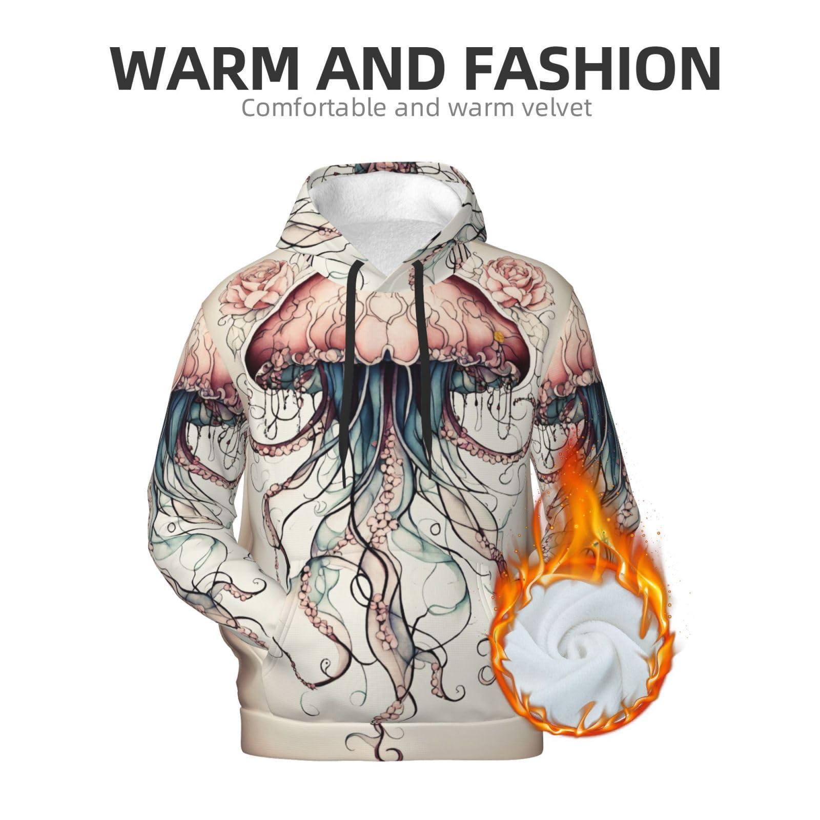 Męska bluza z kapturem z nadrukiem meduzy, casualowa grafika z nadrukiem bluzy z kapturem z kieszenią