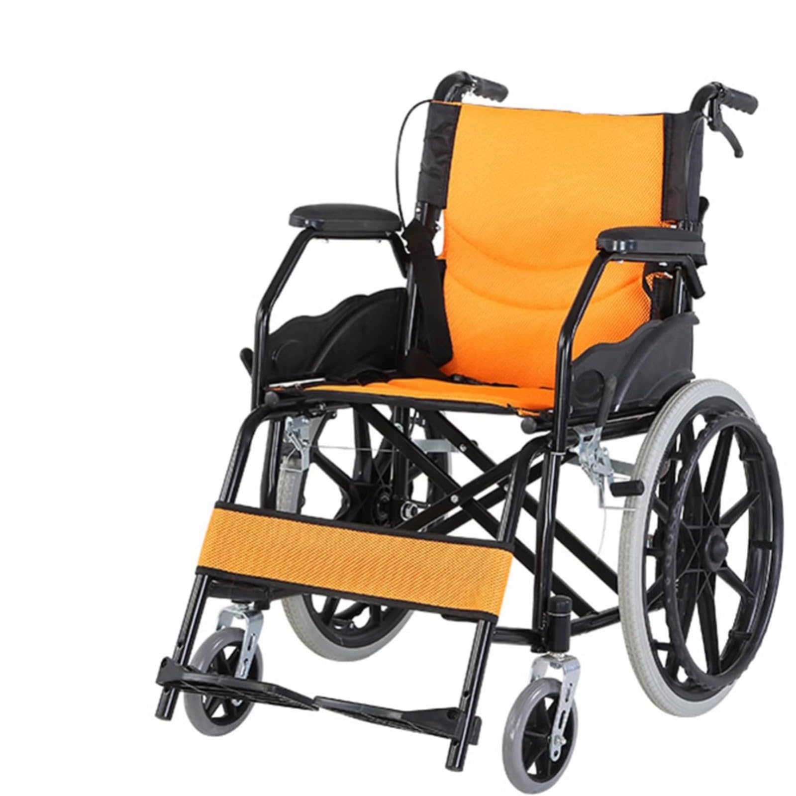 Silla de ruedas de transporte con asiento, con respaldo suave reversible y reposapiés, silla de ruedas portátil ligera con freno de mano, silla de transporte plegable para adultos y personas mayores