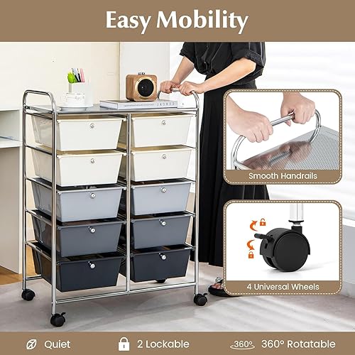 Vista 157 de LDAILY Carrito de almacenamiento con ruedas de 15 cajones, carrito rodante con cajones para aula, organizador de manualidades con ruedas con marco