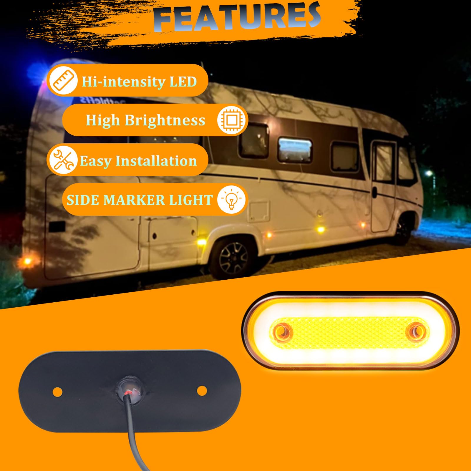 10PCS Luce Laterale LED Ambra,12V/24V Luci di Posizione Laterali Indicatori Laterali per Rimorchio Luce di Ingombro Lampada per Rimorchio Camion Furgone Rimorchi Auto (Giallo)