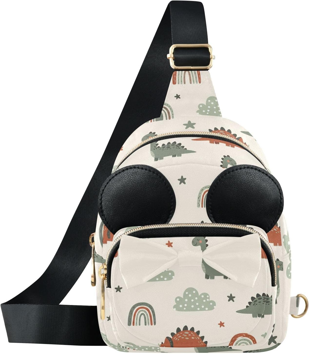 Dinosaur Kids Crossbody Bags for Girls, 3.1x5.7x7.5 In | Crossbody Fanny Pack, Toddler Purse, Cute Sling Belt Bag with Ears, 2L Small Shoulder Chest Bag for Travel
