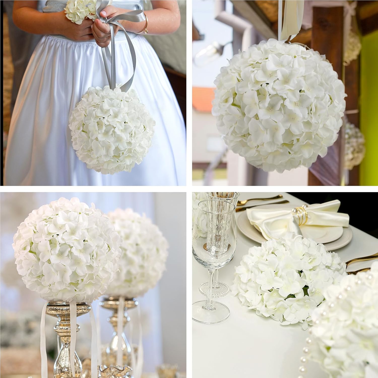 Auihiay 8 PCS Half Hydrangea Wedding Flower Balls for Centerpieces, White Hydrangea Artificial Flower Ball Centerpieces, Artificial Flower Balls for Tables Centerpieces, Home, Wedding Decoration