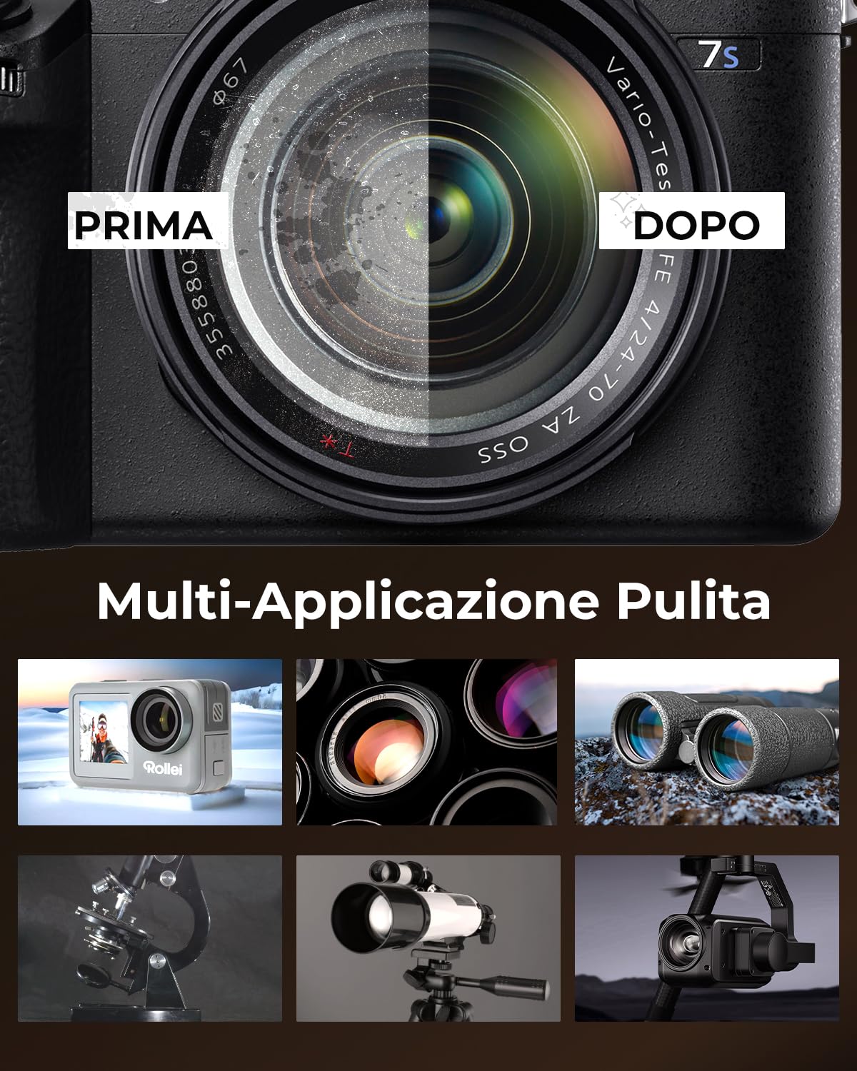 Kit Pulizia Macchina Fotografica Travel, Rollei 7 in 1 Kit Pulizia Camera Fotografica con Lenspen/Air Blower/Liquido Pulizia/Panni per la Pulizia, Kit Pulizia Fotocamera per Nikon Sony Canon