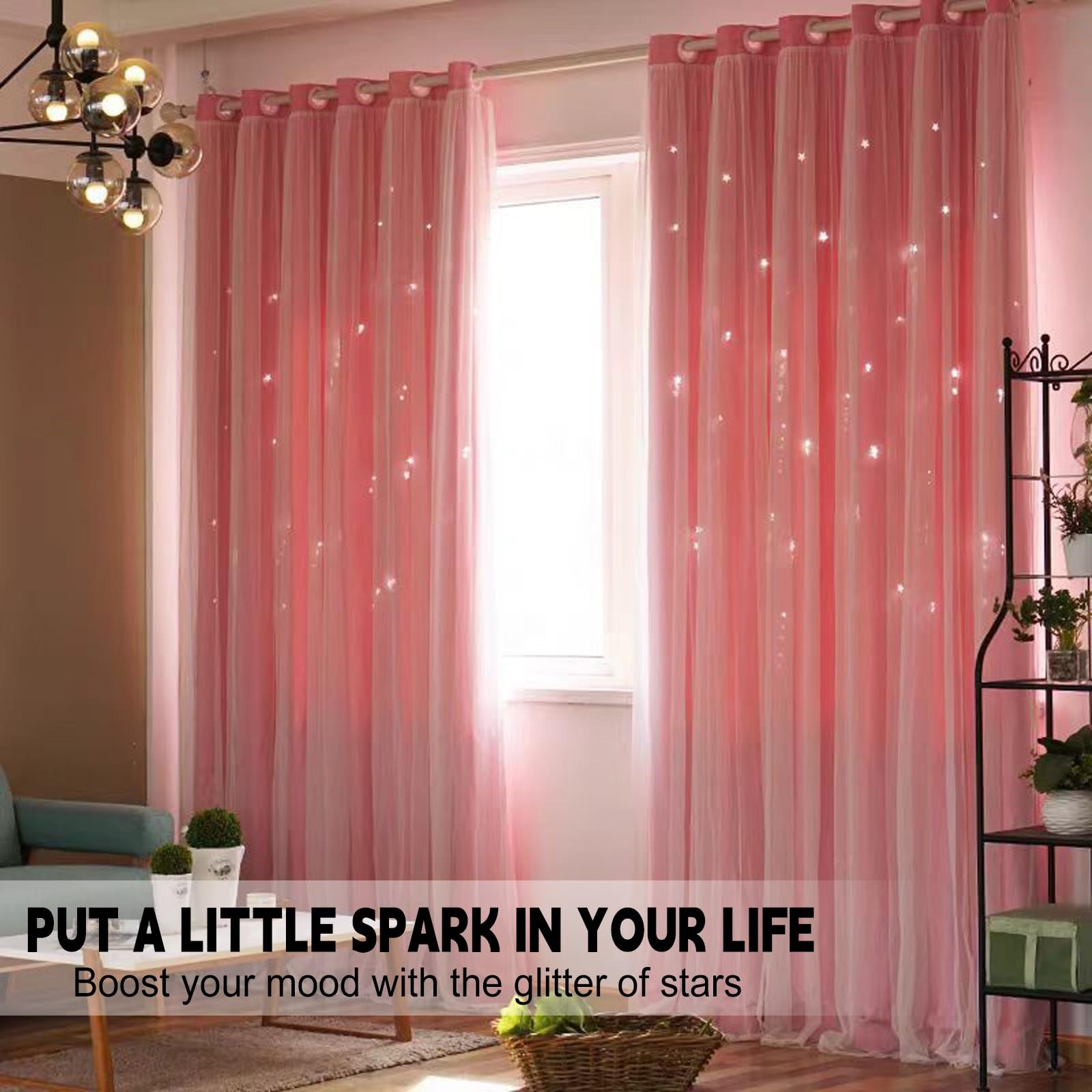 Gardinen Kinderzimmer Mädchen 160 x 200 cm Blickdichter Vorhang Thermo Kälteschutz & Wärmeisolierend Kindervorhänge Gardine Kinderzimmer für Wohnzimmer, Rosa