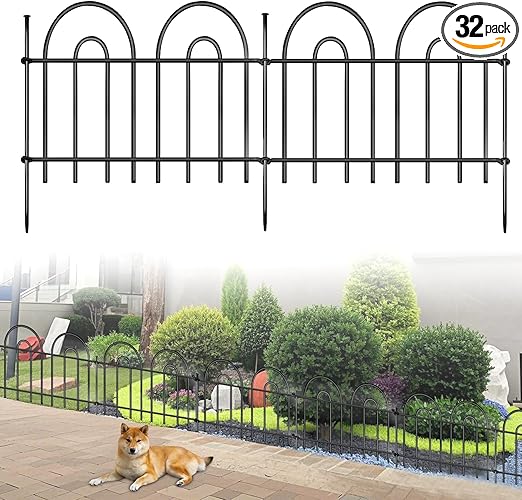 45ft X 13in Animal Barrier Fence, 32 Panels No Dig Fence for Dogs Rabbit, Anti Digging Defense Barrier Garden Edging Border, Rustproof Metal Arched Decorative Garden Fencing for Outdoor, Yard, Lawn