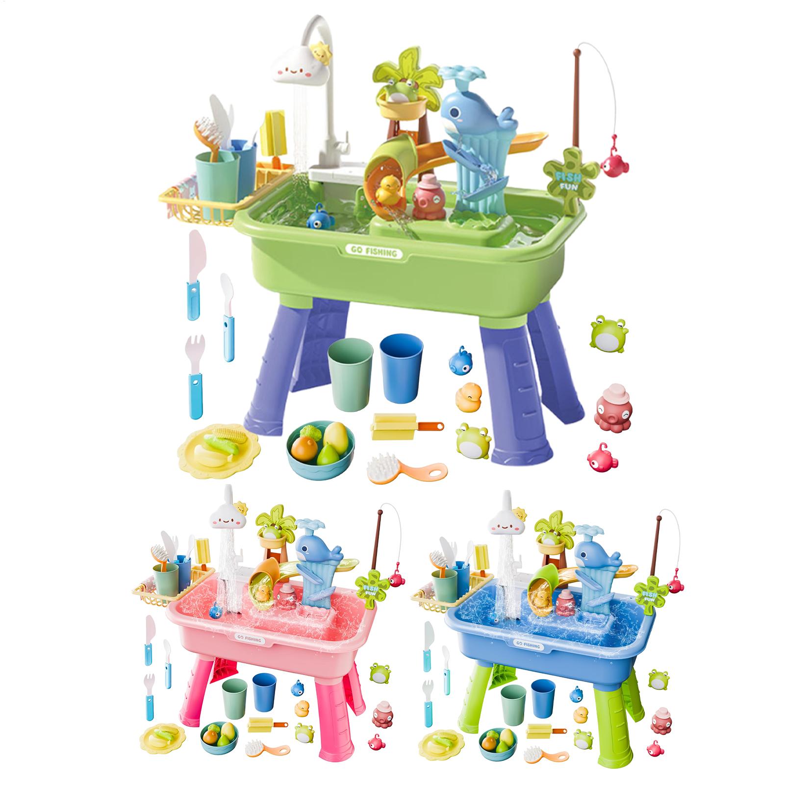 Table D'Eau Enfant 4-en-1 – 54×29×53 Cm – Pompe Électrique, Accessoires Pêche – Dès 3 Ans – Jardin Et Plage