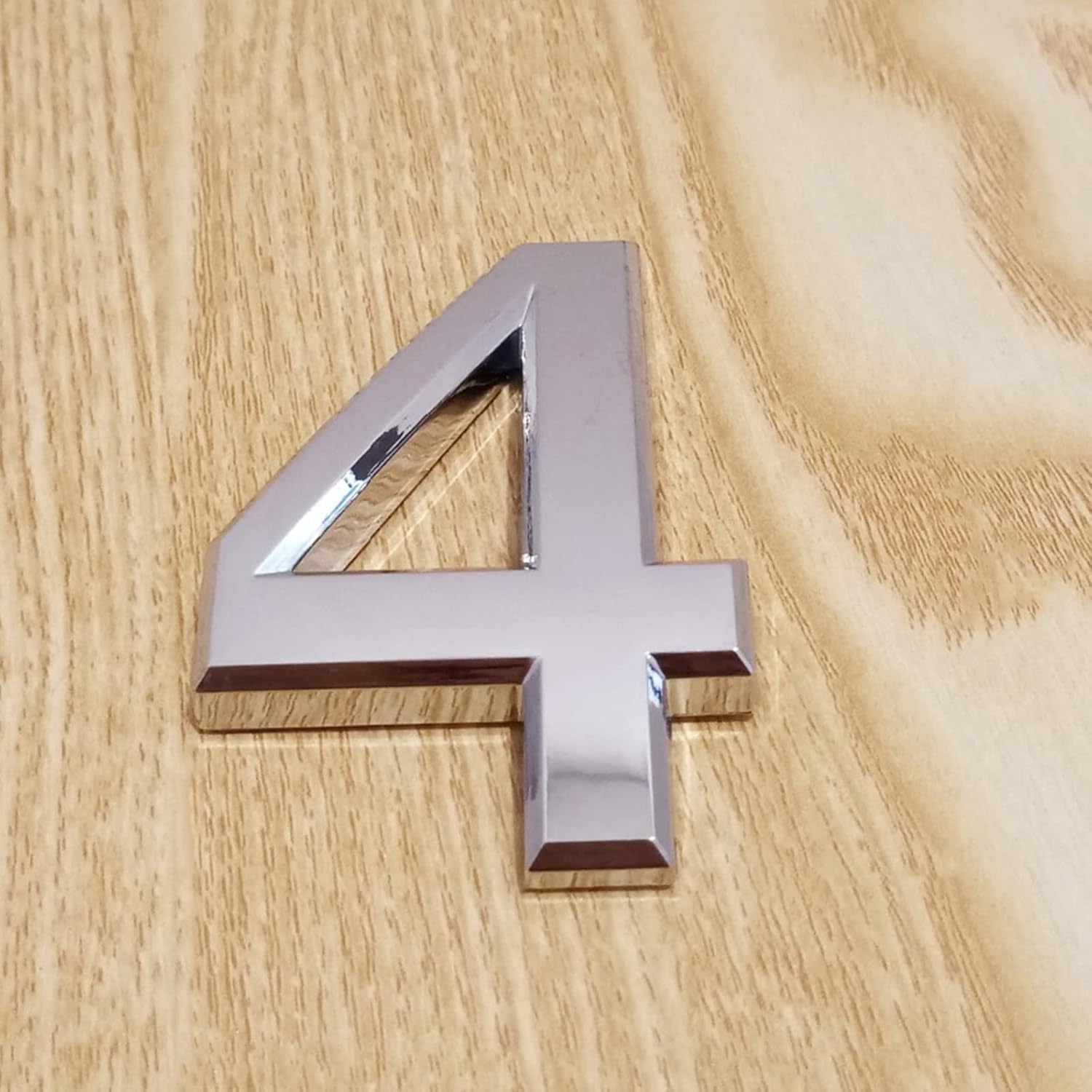 3D Self-Adhesive House Plaque Numbers 3.5/5/7/10cm 0-9 Letter A-Z Modern Silver Number Indoor Hotel Door Plate Mailbox Address Digits Wall 3M Sticker Sign ABS Electroplated Shiny Mirror (3.5CM,4)